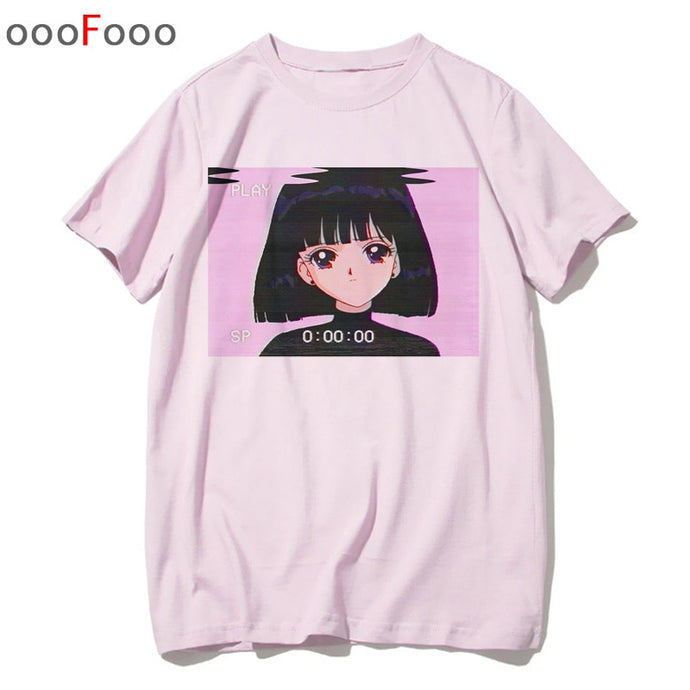 vaporwave T Shirt Fashion Sad Girl Retro Japanese Anime Men tshirt aesthetic Tops t-shirt Tee Shirt Harajuk male/women